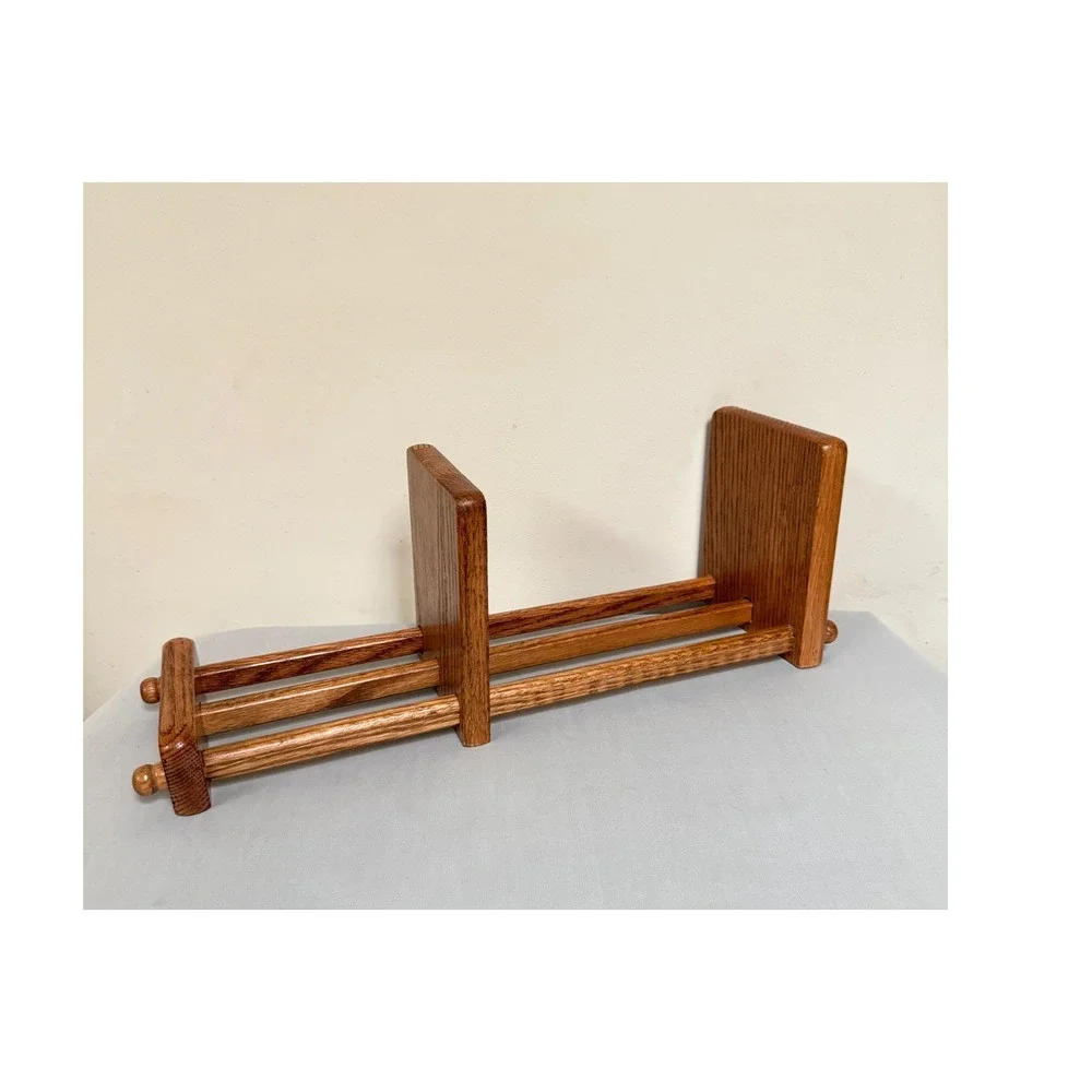 Desktop Bookcase Organizer Honey Tone Wood Adjustable Divider Wooden Book Holder